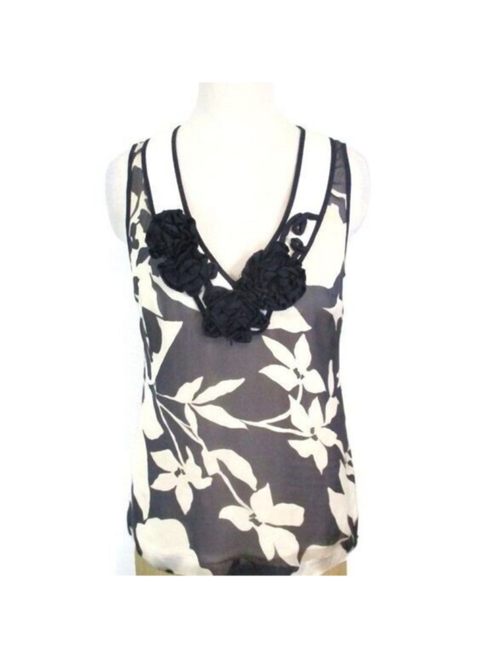 Tory Burch Floral Sleeveless Silk Top Rosettes 8
